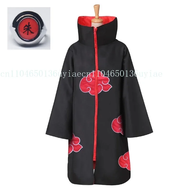 

Akatsuki cloak Costume 5 Pcs with Headband Necklace Face mask Gloves and Ring Itachi Cosplay cloak Long Robe halloween costumes