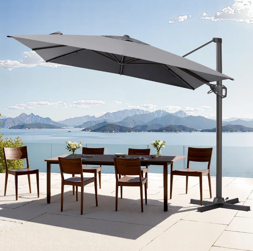 

！@Modern Dark Grey Square Aluminum Frame Waterproof Sun Shade Parasol Beach Park Outdoor Use Cantilever Umbrella