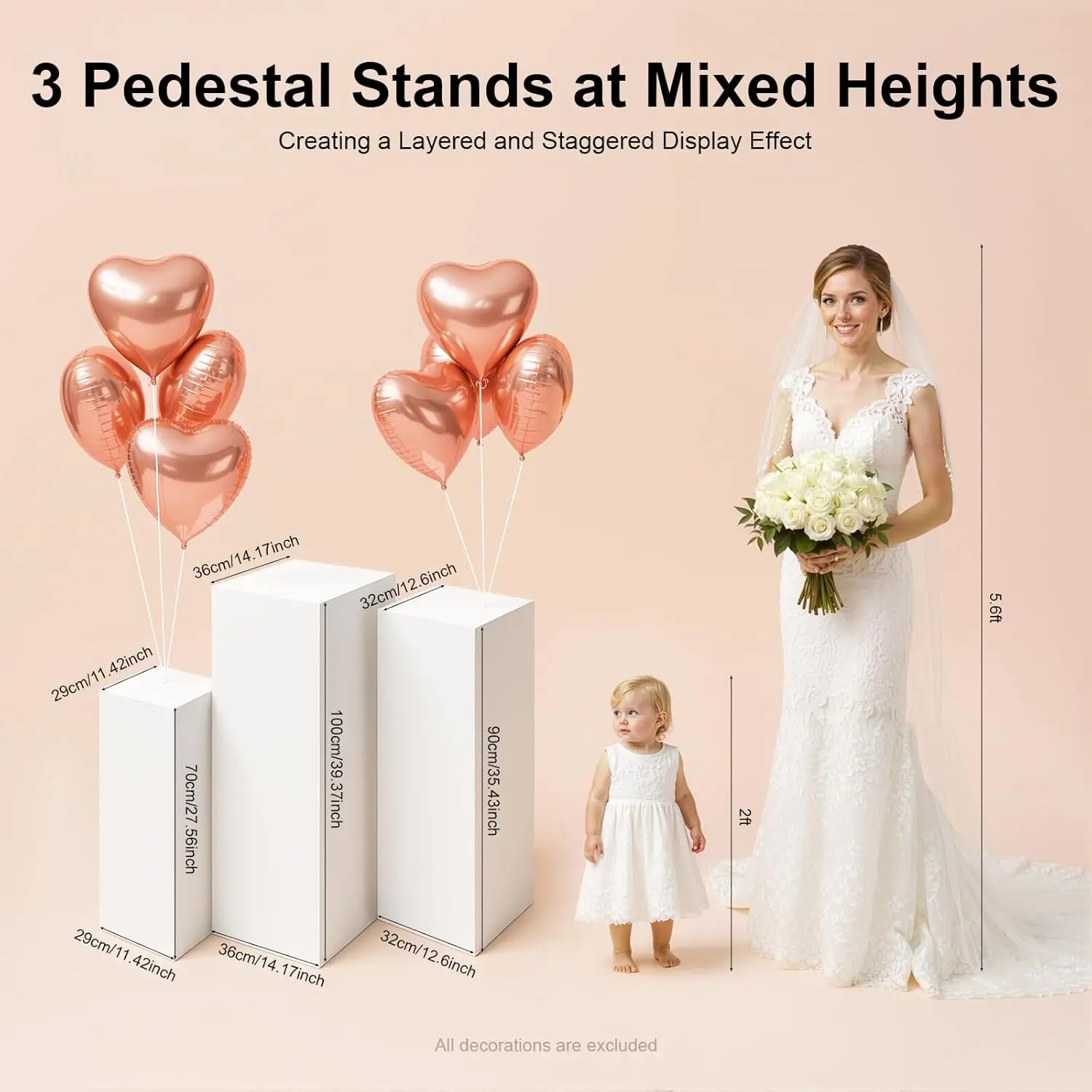 

Набор из 3-х подставок-пьедесталов для дисплеев, штабелируемые квадратные колонны-подставки для растений, тортов, цветов для декора свадеб и вечеринок