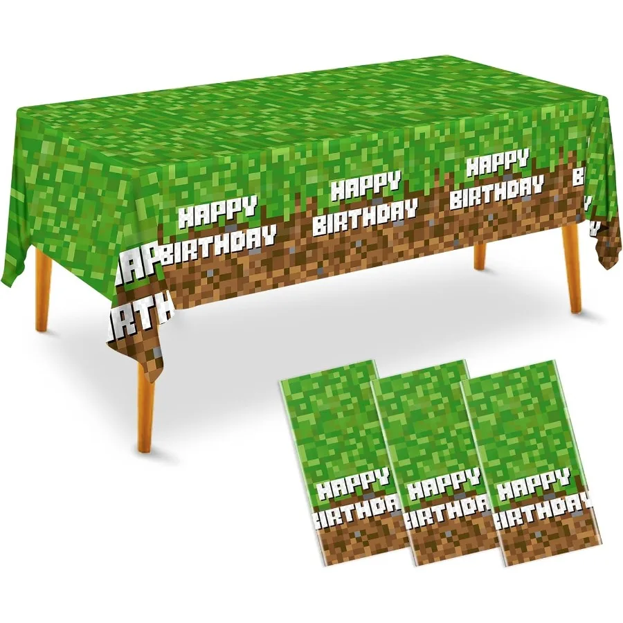 

3pcs Green Birthday Decorations Party Tablecloth Plastic Tablecloths Disposable Rectangular Watercolor Table Cover Boys Birthda