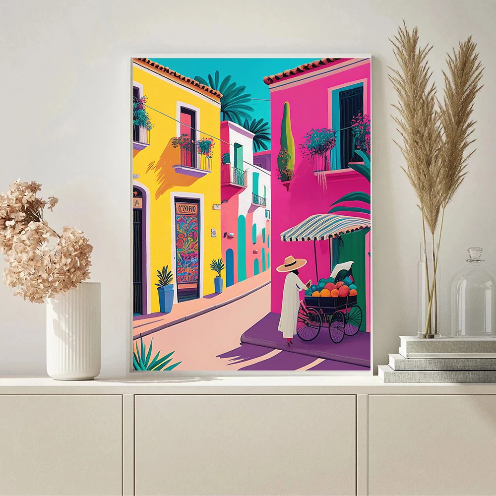 Cactus Mexico Humanities Travel Landscape City Street Girl Wall Art Canvas Painting Nordic Poster Picture Living Room Home Decor