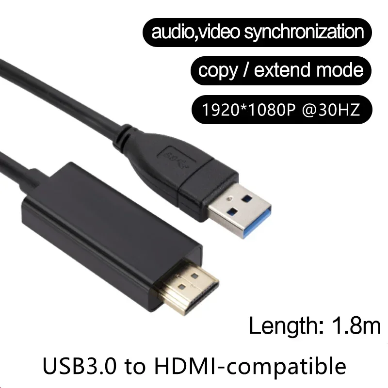 1.8M USB 3.0 To HDMI-compatible Cable USB 3.0 HDMI- Converter 1080P Projector Video Monitor Cable for Laptop PC Projector