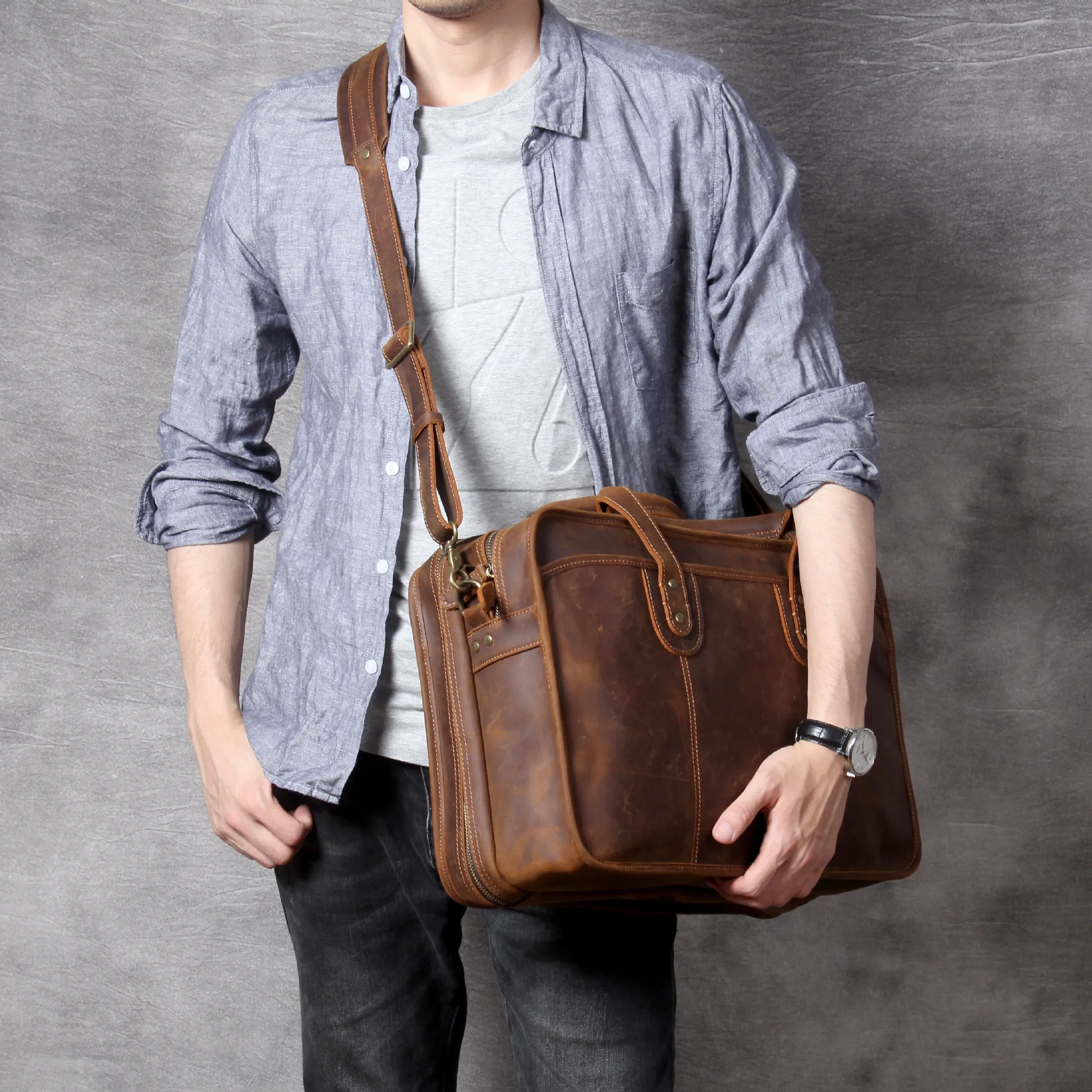 SEABIRD 100% Genuine Leather Men Bags Fashion Man Crossbody Shoulder Handbag Men Messenger Bags Male Briefcase Men's Travel Bag