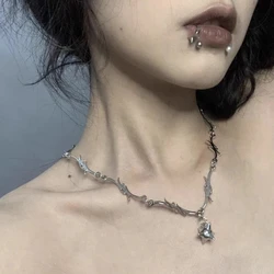 Grunge Barbed Wire Spiky Ball Pendant Necklace for Women Men Y2K Punk Korean Fashion Morning Star Charms Necklace