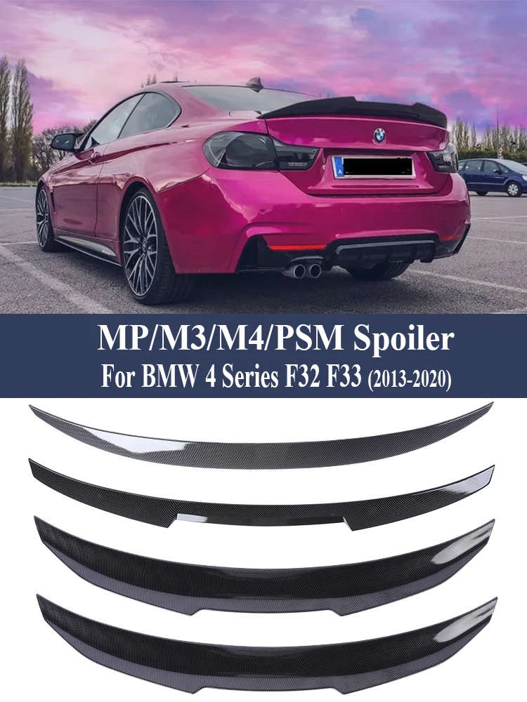 

For BMW 4 Series F32 F33 F36 Rear Bumper Lip Trunk Spoiler Carbon Fiber PSM M4 MP Style Wing Tail Kit 2014-2020 Gloss Black