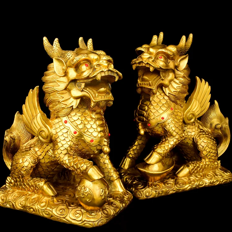 Bring in wealth # HOME office business TOP Money Drawing efficacious  Mascot GOLD QI LIN dragon kylin FENG SHUI Brass statue