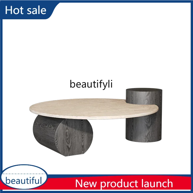 

A507 Круглый легкий роскошный дизайнерский журнальный столик из натурального травертина, простая гостиная, небольшой круглый столик, чайный столик