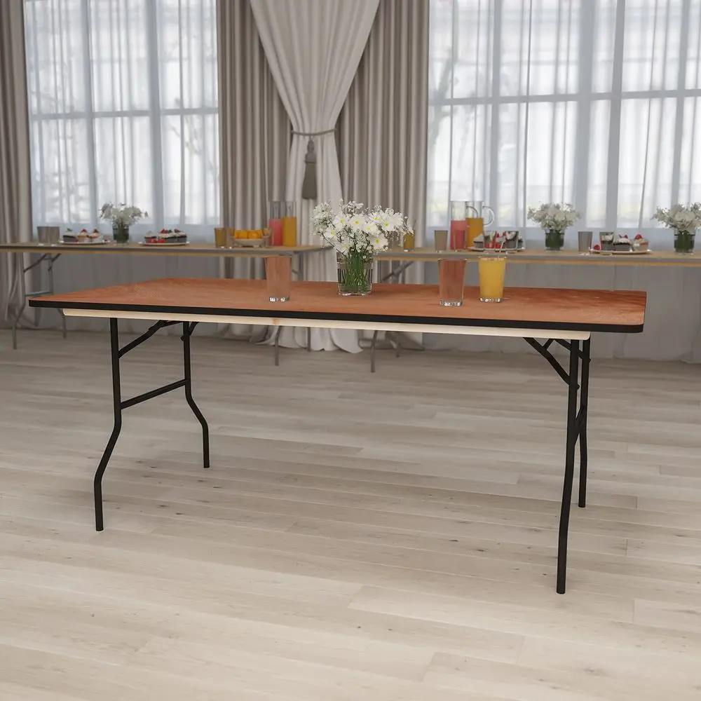 

Fielder 6 Rectangular AllOccasion Wood Folding Event Table, Foldable Portable Banquet Table with Wooden Top, Natural Black