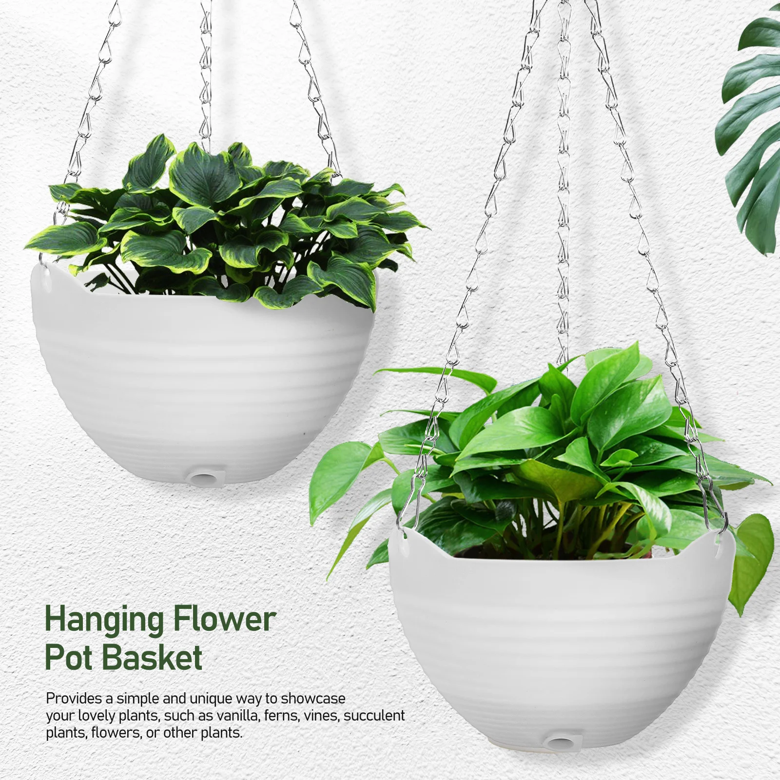 

4Pcs Hanging Flower Pots Plastic Planter Baskets Large Capacity Drainage Holes Vertical Design Plant Holders for Indoor Outdoor