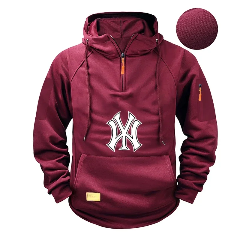 Autumn and Winter 2026 new men's hooded pullover, outdoor casual multi-pocket zipper loose men's sweatshirt and sportswear