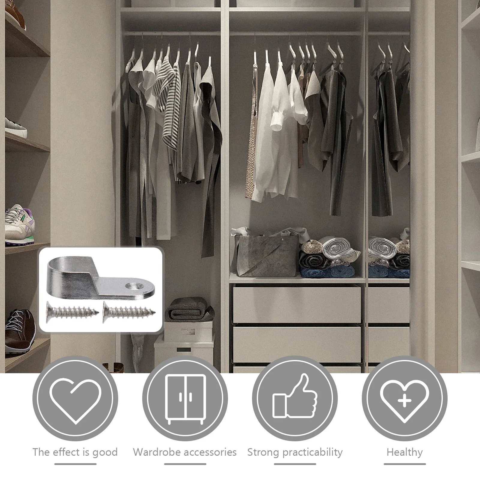 

20pcs Closet Rod Bracket 16Mm Zinc Alloy Wall Mount For Aluminum Wood Stainless Steel Flat Rod Wardrobe Support Closet Pole