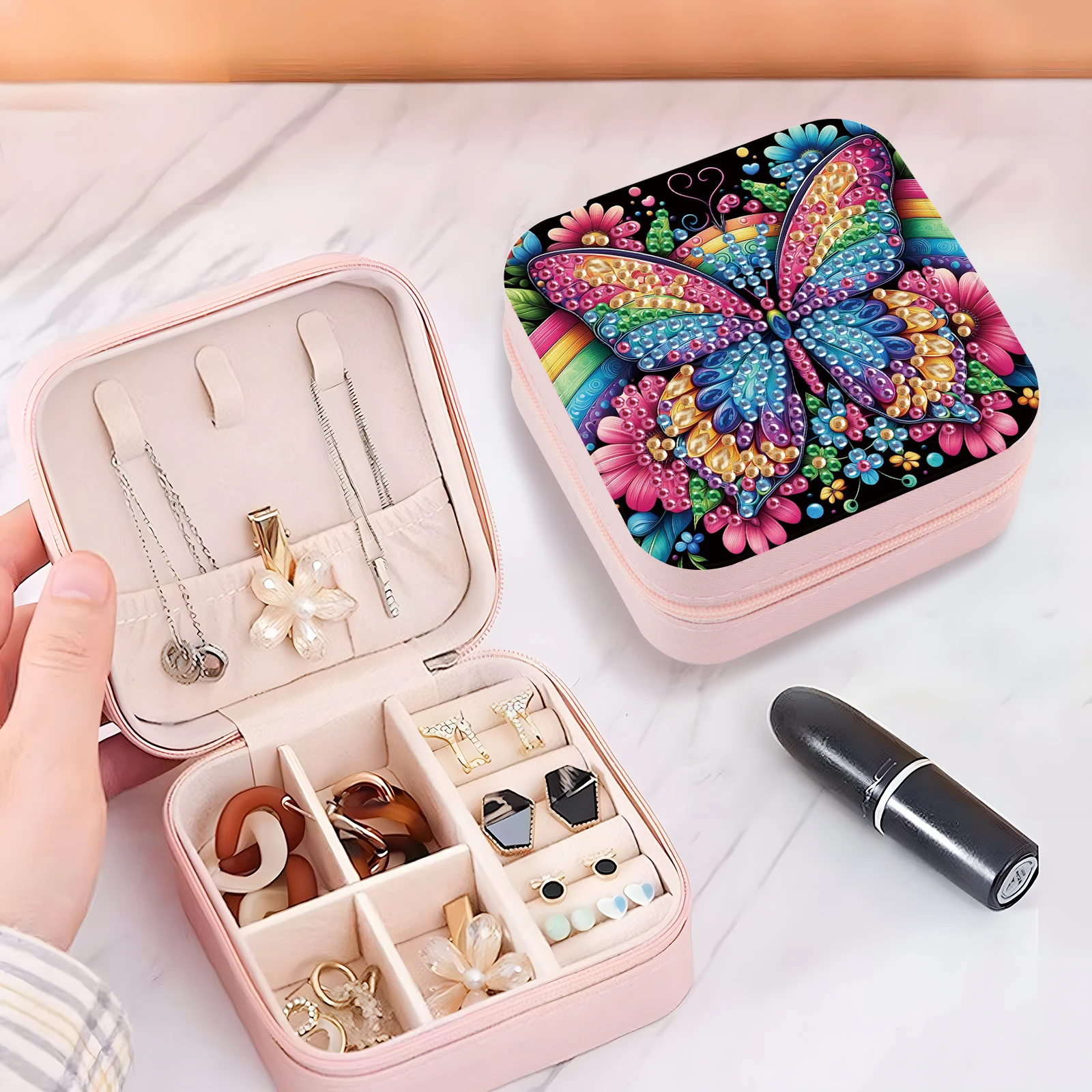 مجموعة صندوق تنظيم المجوهرات الماسية، صندوق مجوهرات DIY للبالغين من الأزهار والحيوانات، حقيبة مجوهرات محمولة لتخزين المجوهرات هدية #5