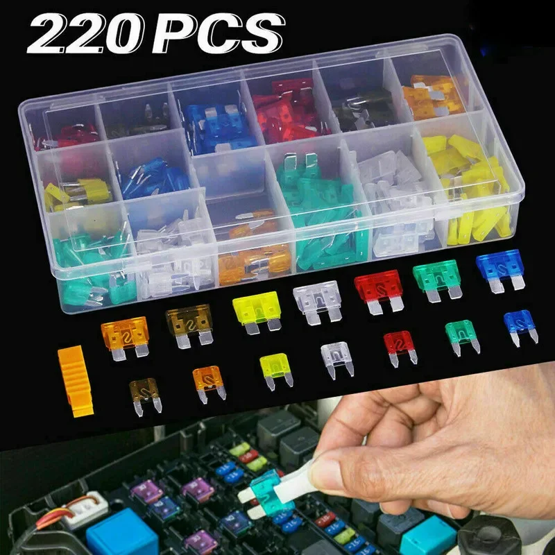 

220Pcs/Box Mini Standard Car Blade Fuse Assortment Auto Car Truck Fuses Kit Accessories 2A 3A 5A 7.5A 10A 15A 20A 25A 30A 35A