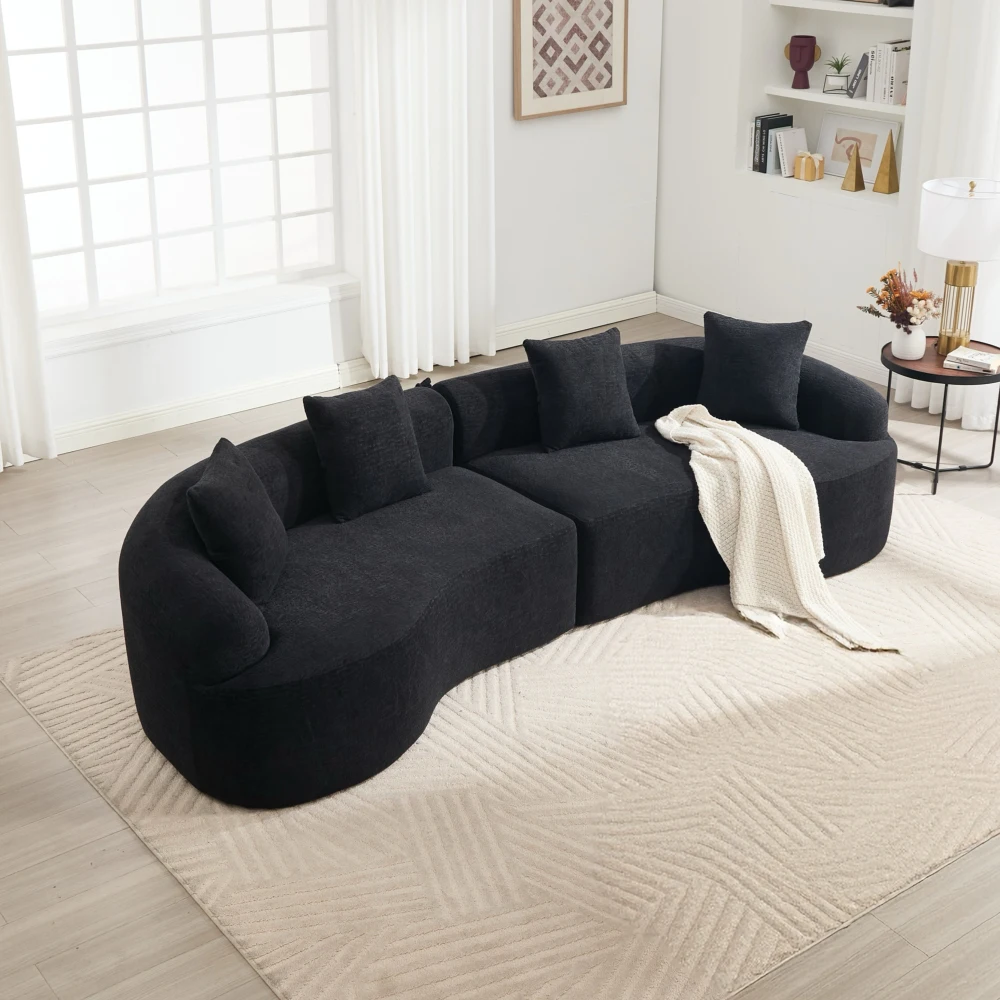 

Compression Sponge Sofa Black Curved Modular Sectional, 30D High-Density Chenille Sleeper Couch for Apartment,Living room 110"L