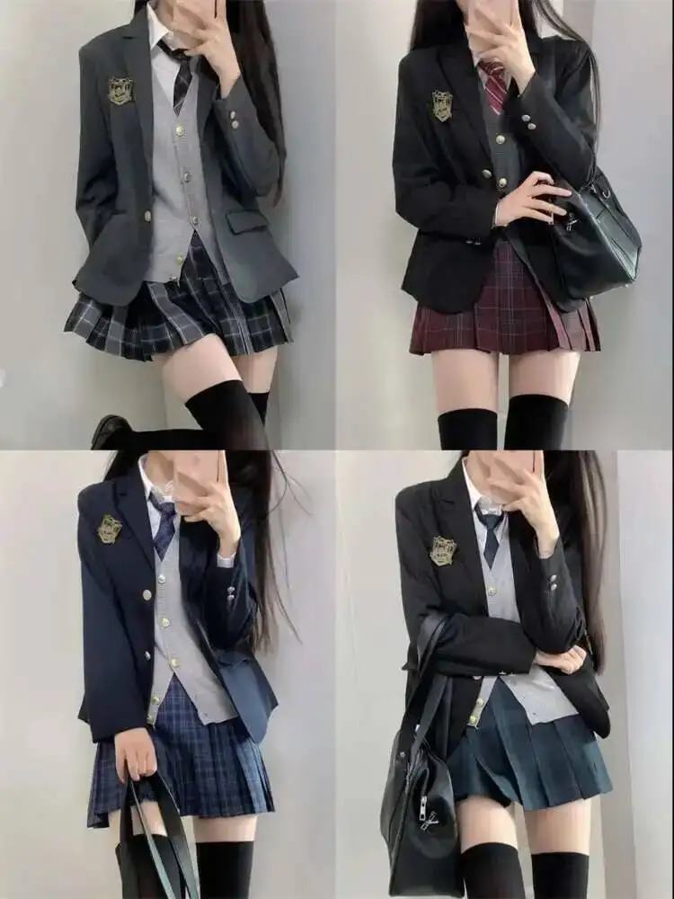 

Japanese school JK uniform sweet cute suit shirt tie vest pleated skirt badge women's college style dress uniform suit