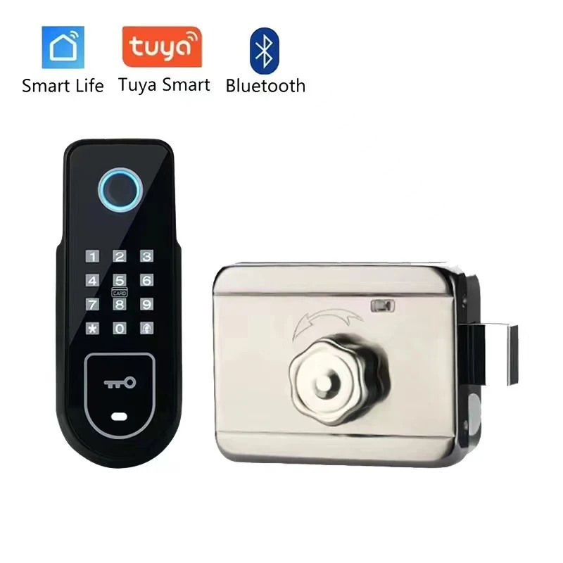 Bluetooth Tuya App Fingerprint Smart Door Lock Gate Password RFID Card Rim Bolt Lock Electronic Door Lock