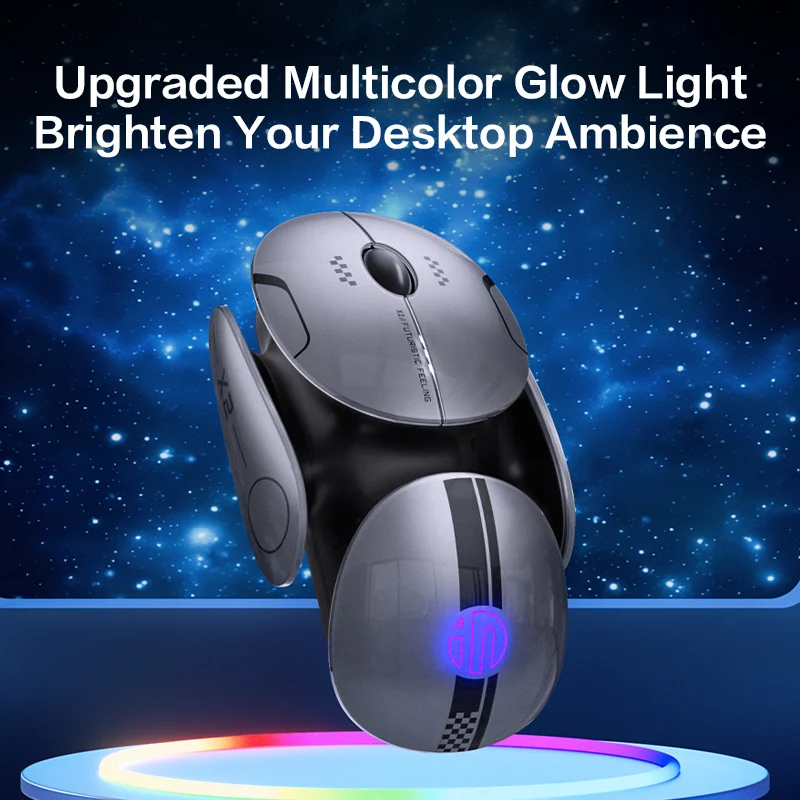 

Inphic X2 Wireless Rechargeable Mouse Silent Design + Tri-Mode Bluetooth + RGB Light + Battery Display, Portable with Metal Base