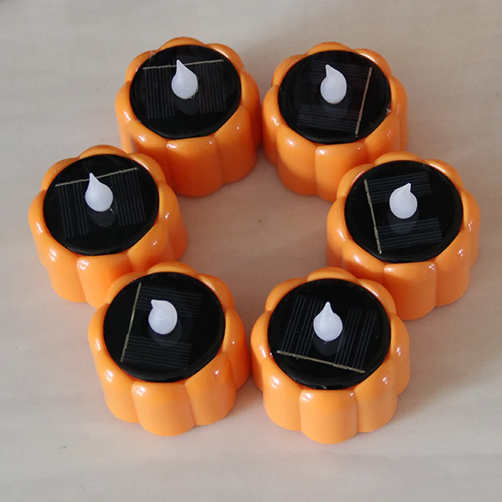 اليقطين الشمسية الشاي ضوء LED ضوء شمعة في الهواء الطلق مقاوم للماء الطاقة الإلكترونية الخفقان مصباح للطاقة الشمسية حديقة هالوين ديكور المنزل #6