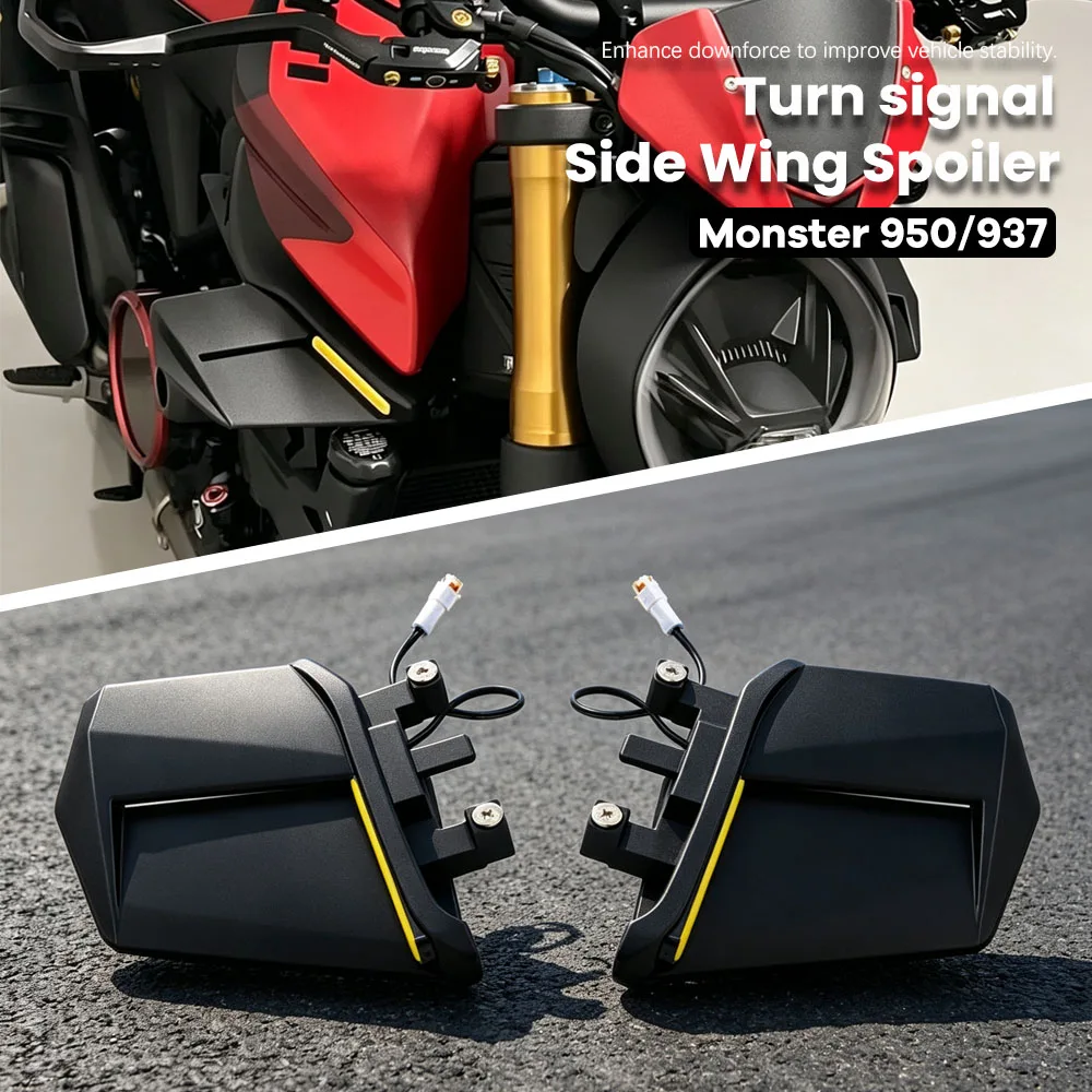 Motorcycle Front Spoiler Side Wing Fairing With Signal Light For Ducati Monster 937 950 2021-2025