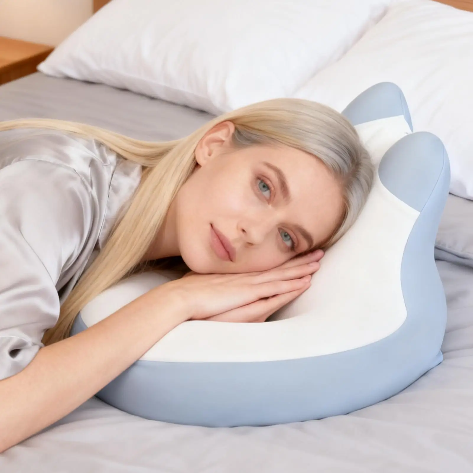 

Prone Pillow Cat Ear Shape Lying Down Stomach Sleeping Bed Prone Pillow For Women Men Adults Seniors Middle-Aged Person Hotel