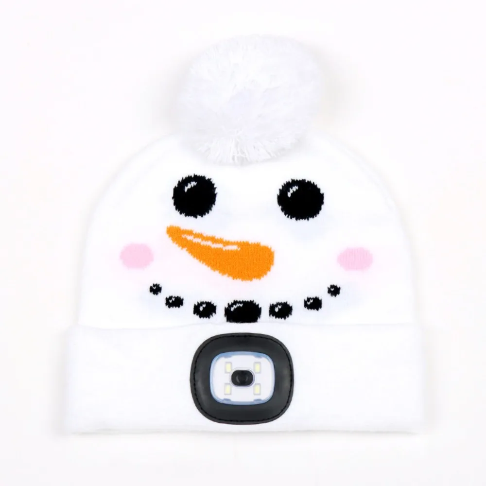 

USB Rechargeable LED Light-up Knitted Hat Winter Warm Detachable Headlamp Cap Cartoon Luminescent Design LED Beanie with Light