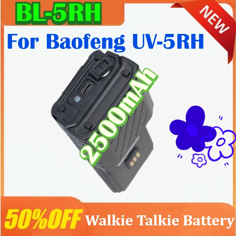 

2500mAh BL-5RH For Baofeng UV-5RH Radio with TYPE-C Rechargable Batterior Tri-Band 999Ch Frequency FM Ham Walkie Talkie