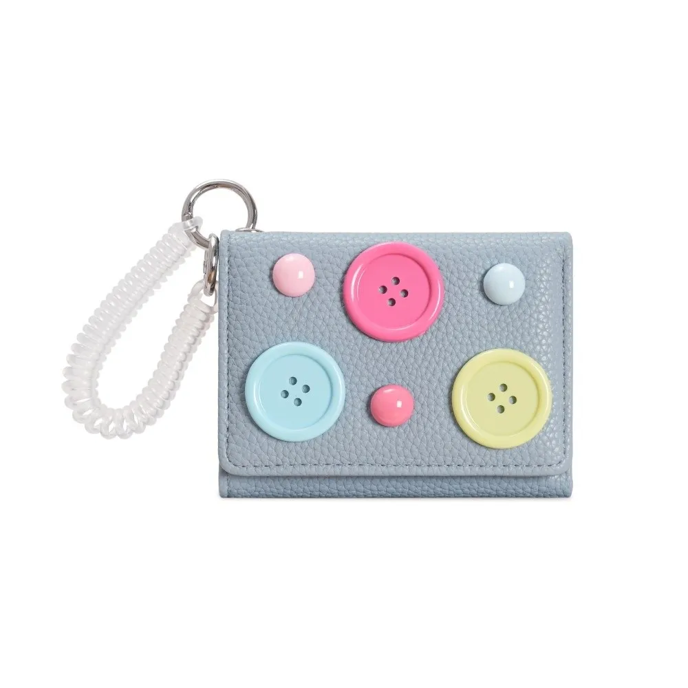 Large Capacity Dopamine Color Wallet Anti Lost Spiral Strap Button Mini Purse Snap Closure Macaron Shade Tri-fold Card Holder