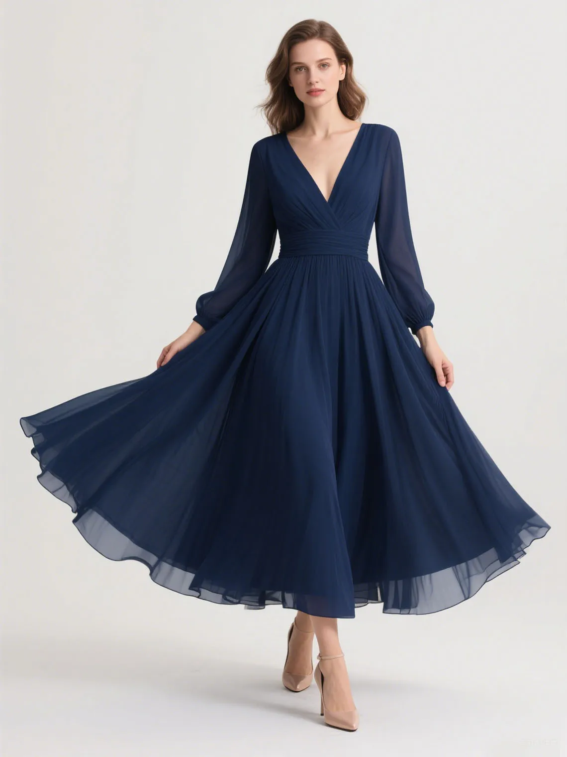 فساتين سهرة مثيرة على شكل حرف a على شكل حرف V بطول الأرض شيفون كلاسيكي بأكمام طويلة بدون ظهر لحفلات الزفاف 2025 مخصصة مجانية