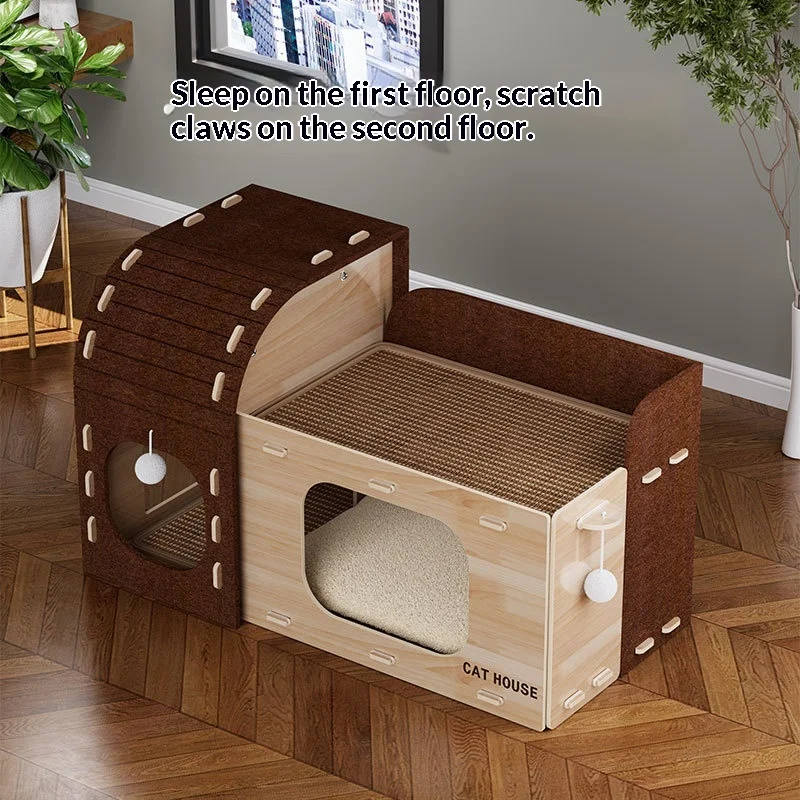 Rascador y casa todo en uno de fieltro para gatos, doble altura - imagen 5