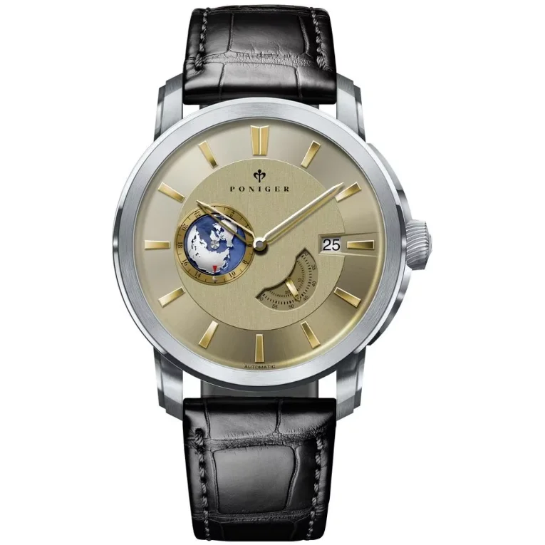 PONIGER Men Automatic Watch 43mm Mechanical Wristwatch 50m Waterproof Sapphire Mirror Earth 24 Hours Dial Miyota Mov