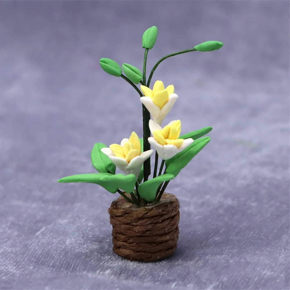 1/12 Dollhouse Miniature Accessories Mini Orchid Potted Plant Simulation Flower Model for Doll House Home Decoration ob11 bjd
