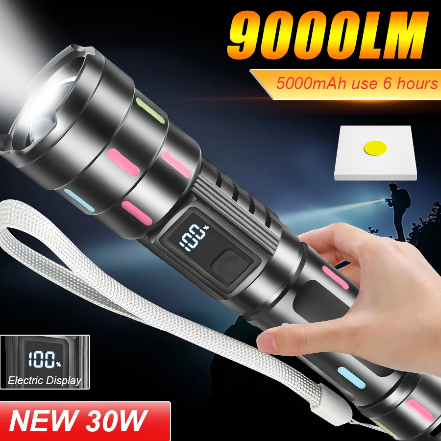 9000LM Super Powerful Led Flashlight White Laser High Power Torch Light Rechargeable Tactical Flashlight 26650 Usb Camping Lamp