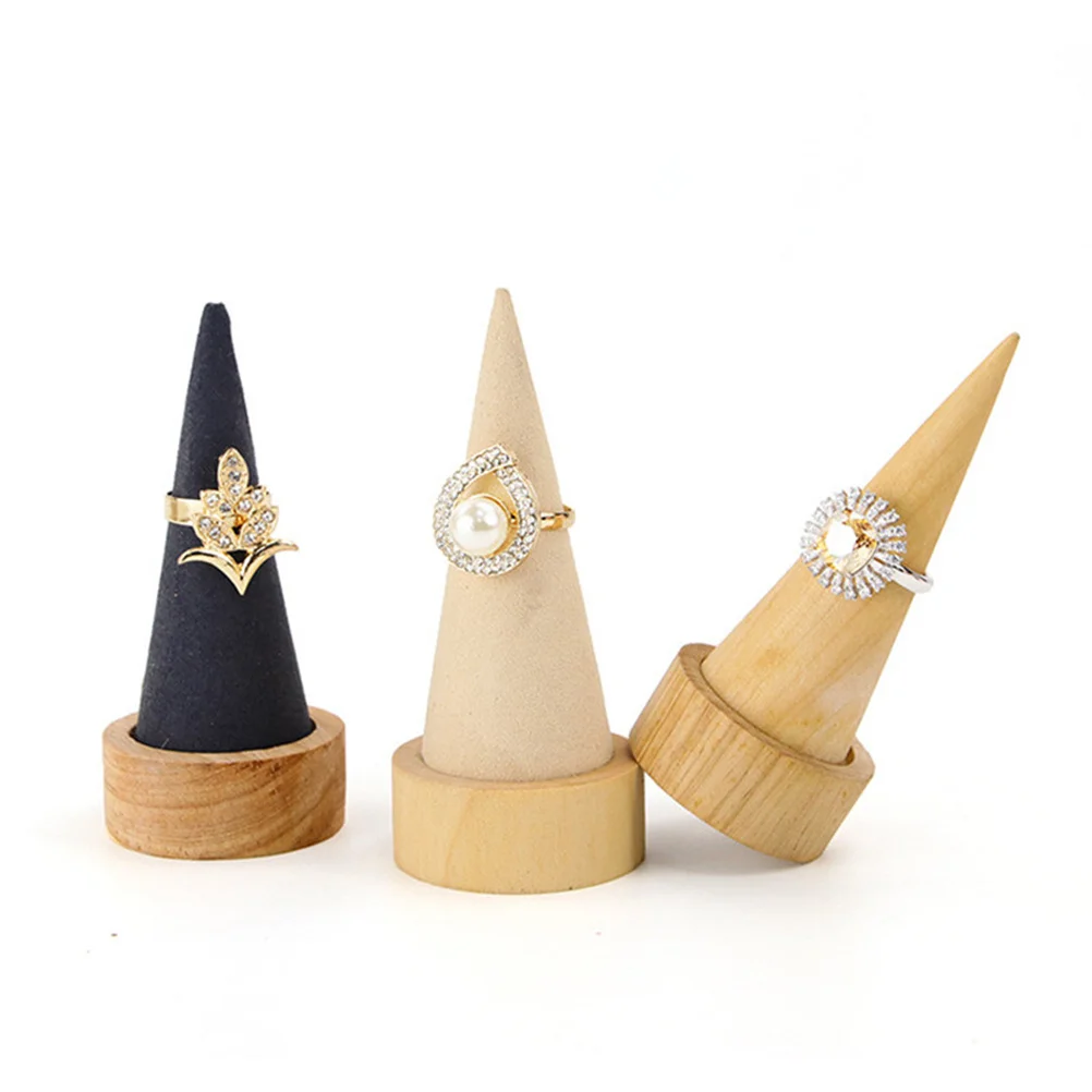 

Cone Shape Ring Holder Wooden Jewelry Organizer Compact Ring Display Ornament Small Jewelry Storage Rack For Bedroom
