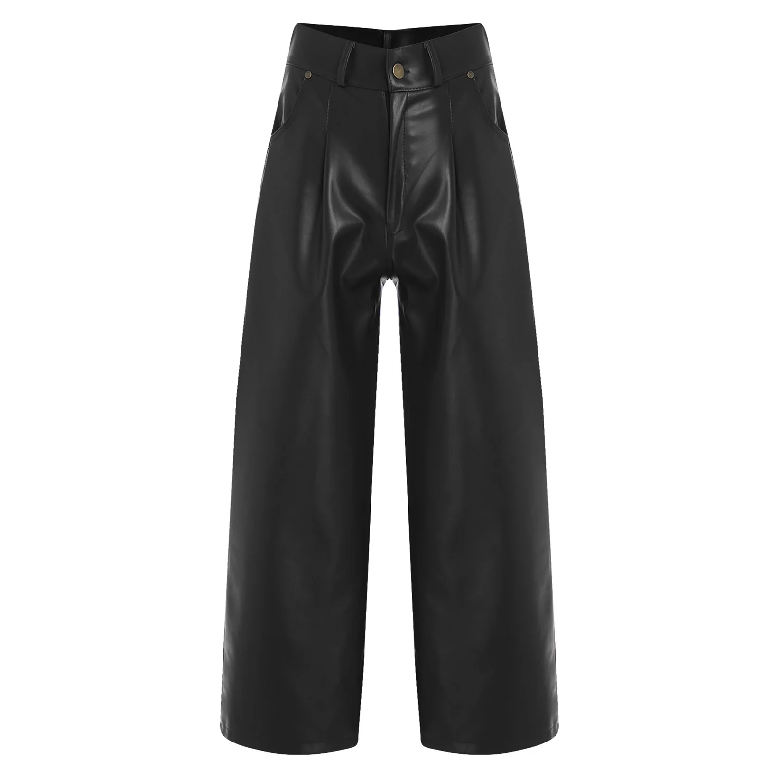 

Mens Faux Leather Trousers Matte Finish High Waisted Comfort Fit Straight Leg Pants with Pockets for Office And Casual Wear
