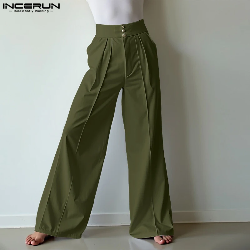 

Men Long Pants INCERUN Casual Wide Leg Pants Summer Spring Bottoms Long Trousers Men's Clothing Oversize Loose Streetwear S-5XL