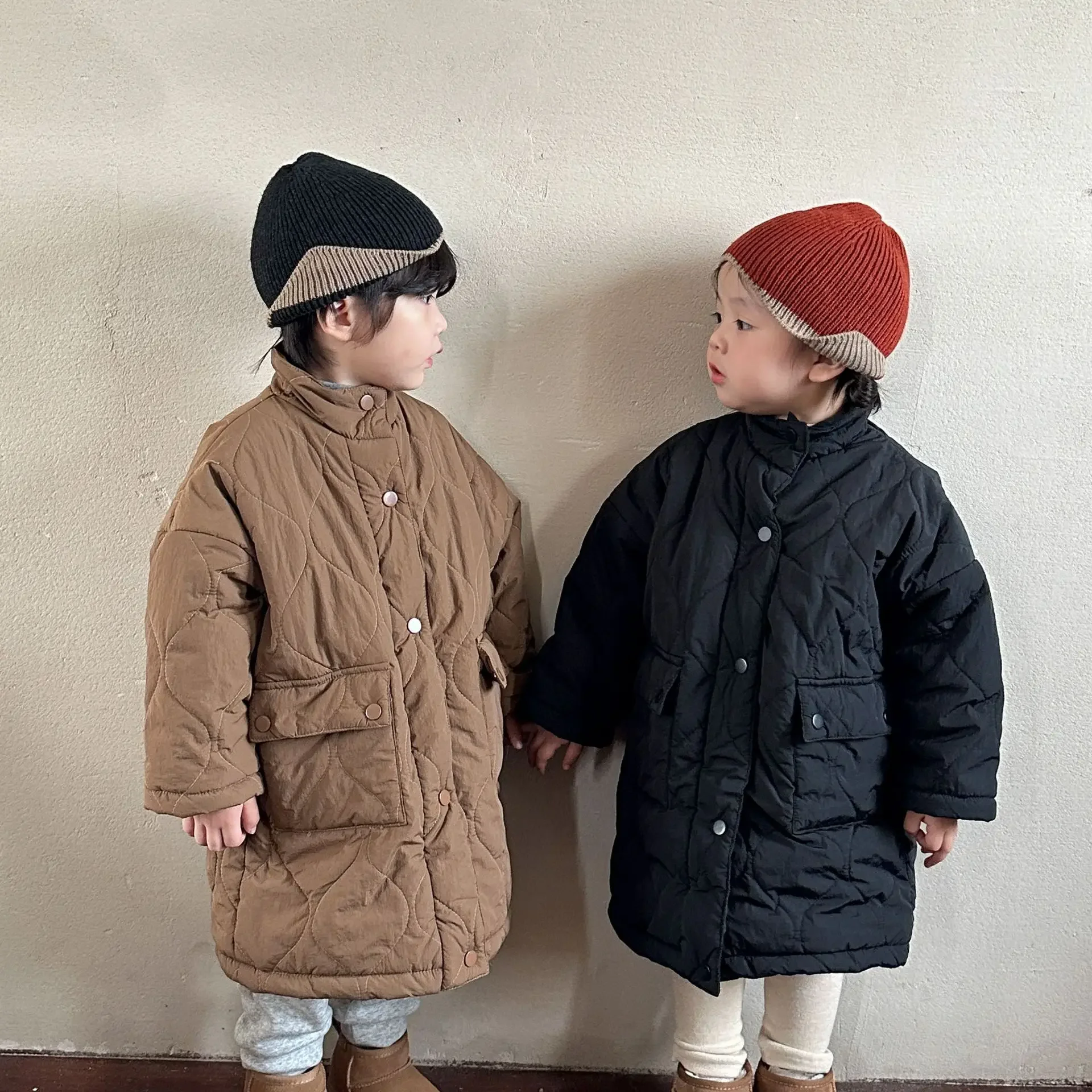 Children Cotton-padded Coat with Fleece Thickened Warm Boys and Girls Clothing Winter Long Cotton-padded Coat 2023 New Baby Coat