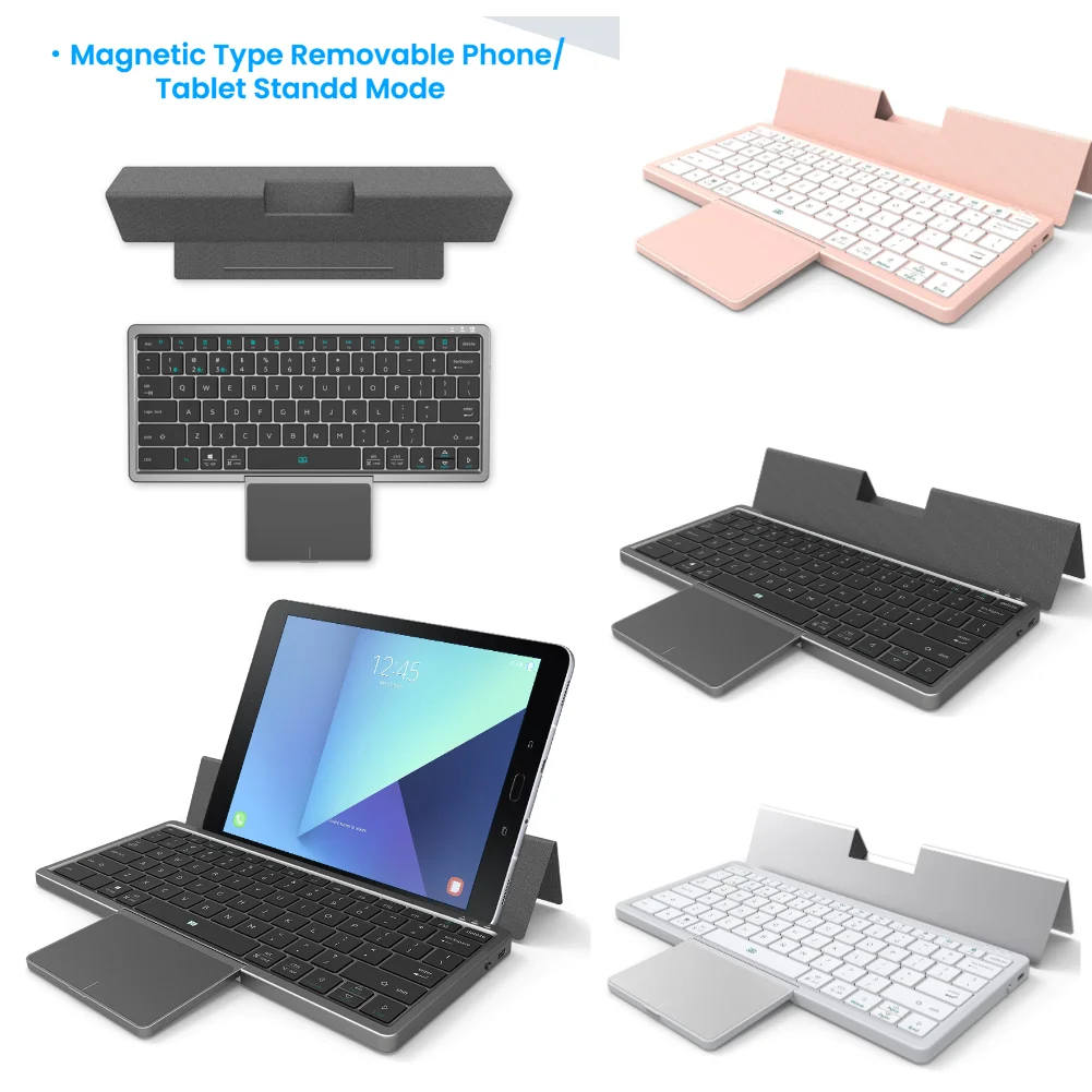 

Keyboard 78 Keys Bluetooth-compatible Hidden Convenient Wireless Keyboard with Big TouchPad PU Case Stand Dustproof for Tablet