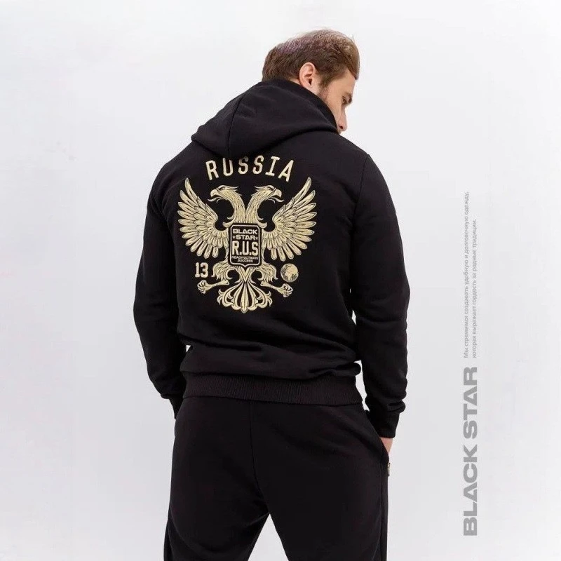 

Трансграничный озон, двуглавый орел, русский принт, флисовый свитер с капюшоном на молнии, мужская и женская свободная повседневная толстовка с капюшоном, топ