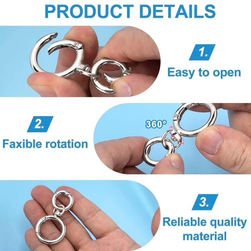 8-teiliges Schlüsselanhänger-Set mit Metallschlüsselring, Karabinerhaken und Federhaken. Ideal für Handtaschenschlüssel, Schlüsselbänder, Leder-DIY-Bastelarbeiten. – Detail 3