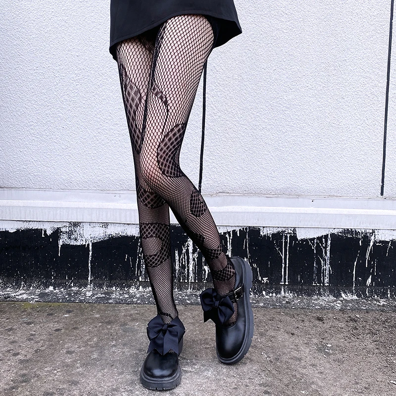 

Gothic Women's Stocking Dark Style Snake Pattern JK Fishnets Thin Hollow Lolita Tights Pantyhose Cobra Tights Sexy Stocking