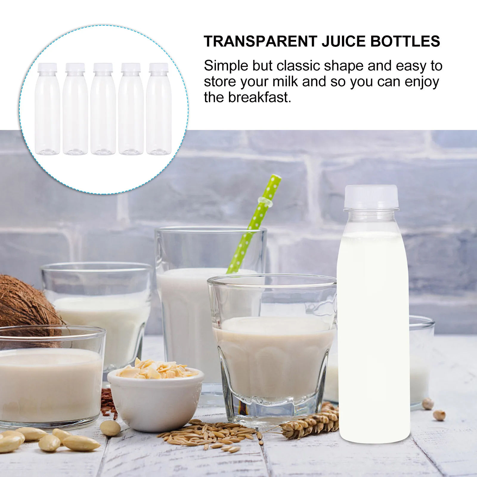 

10Pcs 350ml Transparent Juice Bottles Simple Design Flat Base Sturdy Tabletop Standing Refillable 350 Ml Storage Bottles