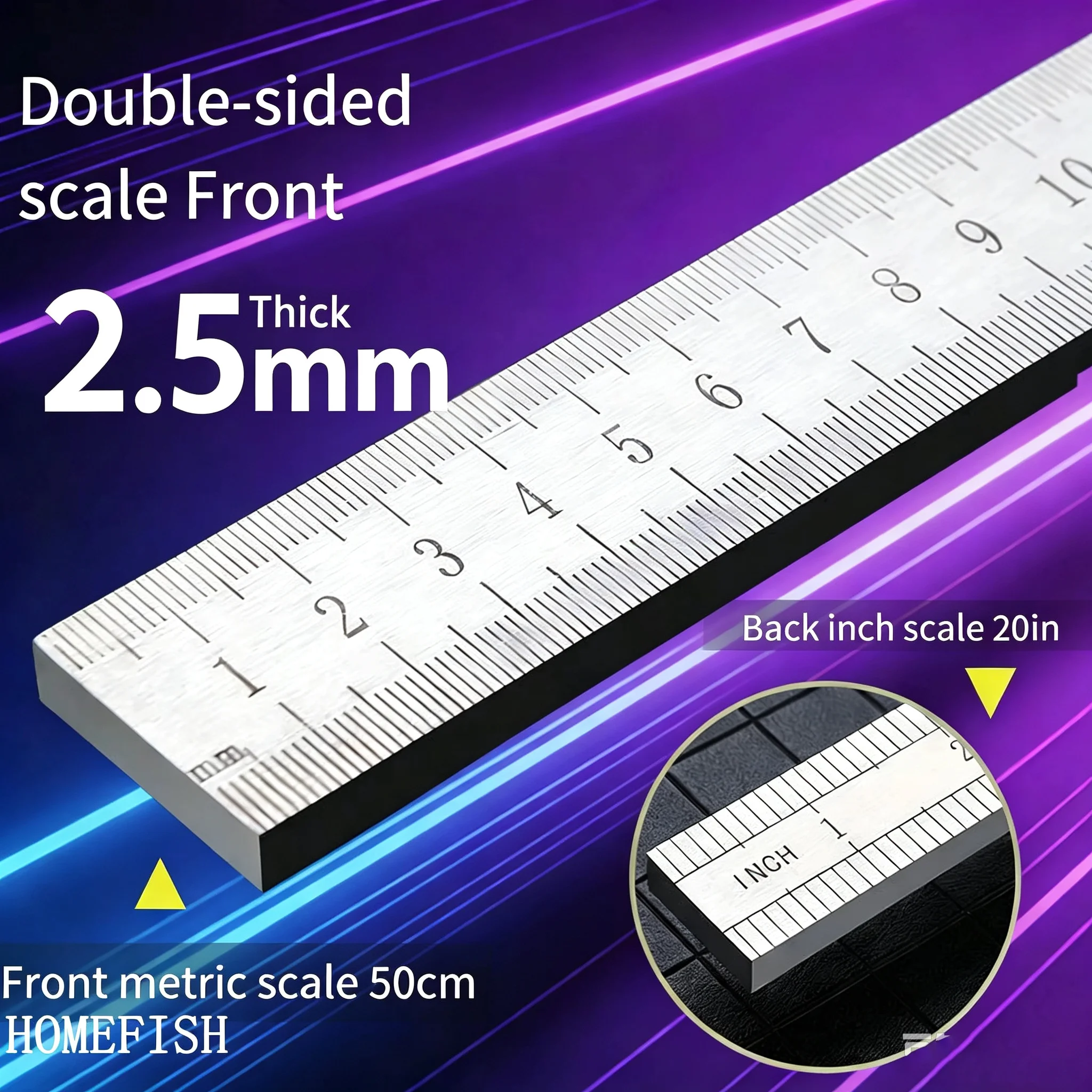 1Pc 2.5mm Thick Stainless Steel Ruler | Tempered Car Safety & Measuring Tool | Multi-Purpose Heavy Duty Scale
