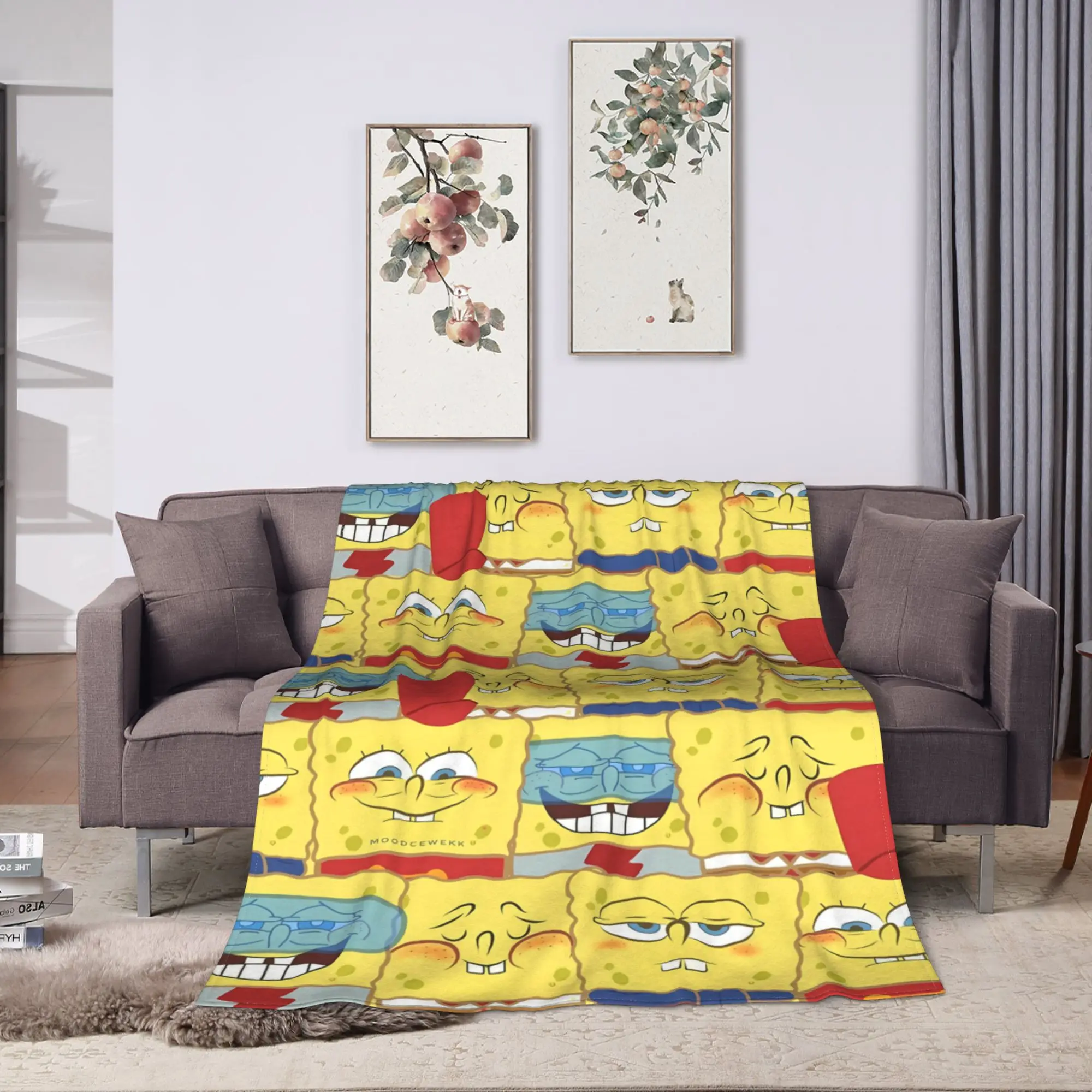 SpongeBobs Color Block Sponge Pattern Blanket Quality Warm Soft  Bedding Throws Spring Girls Boys Outdoor Novelty Bedspread