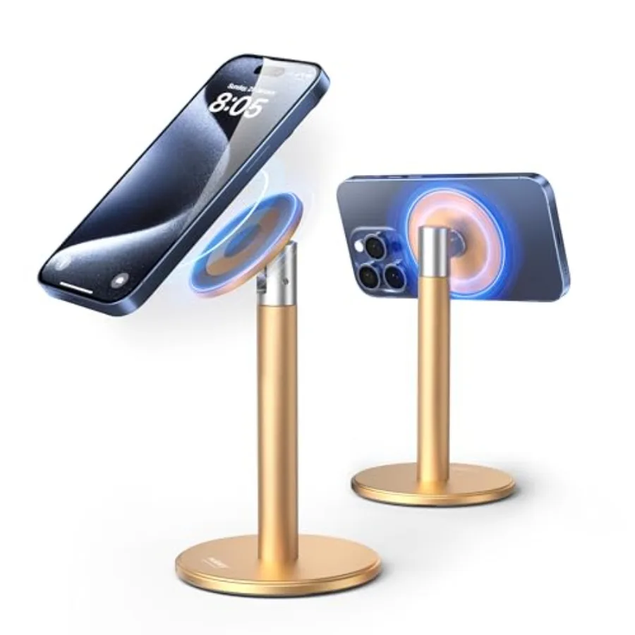 

Magnetic Fully Aluminum Phone Stand, 360 Rotating Cell Phone Stand for Desk with Metal Ring, Adjustable Phone Holder Compatible