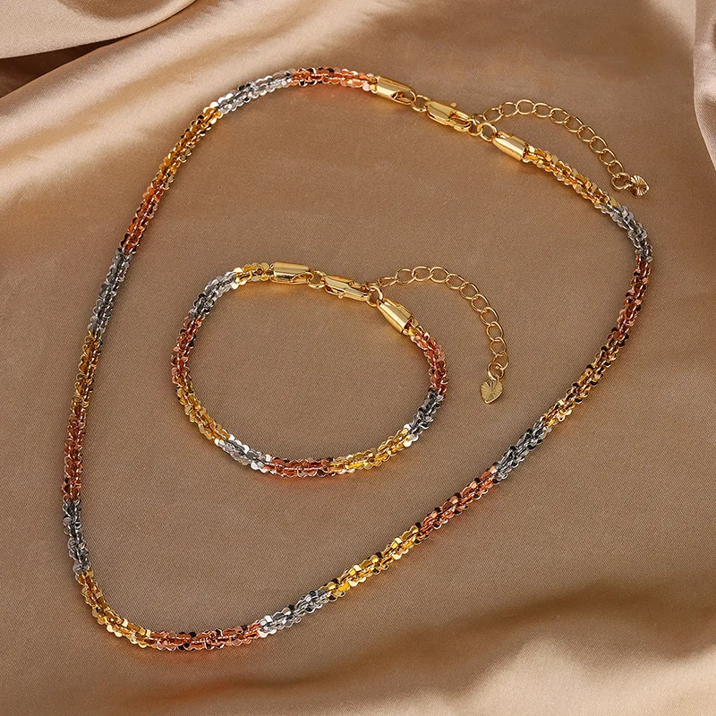 Vintage-style jewelry wholesale, niche design necklace, versatile electroplated gold Cuban chain set for women