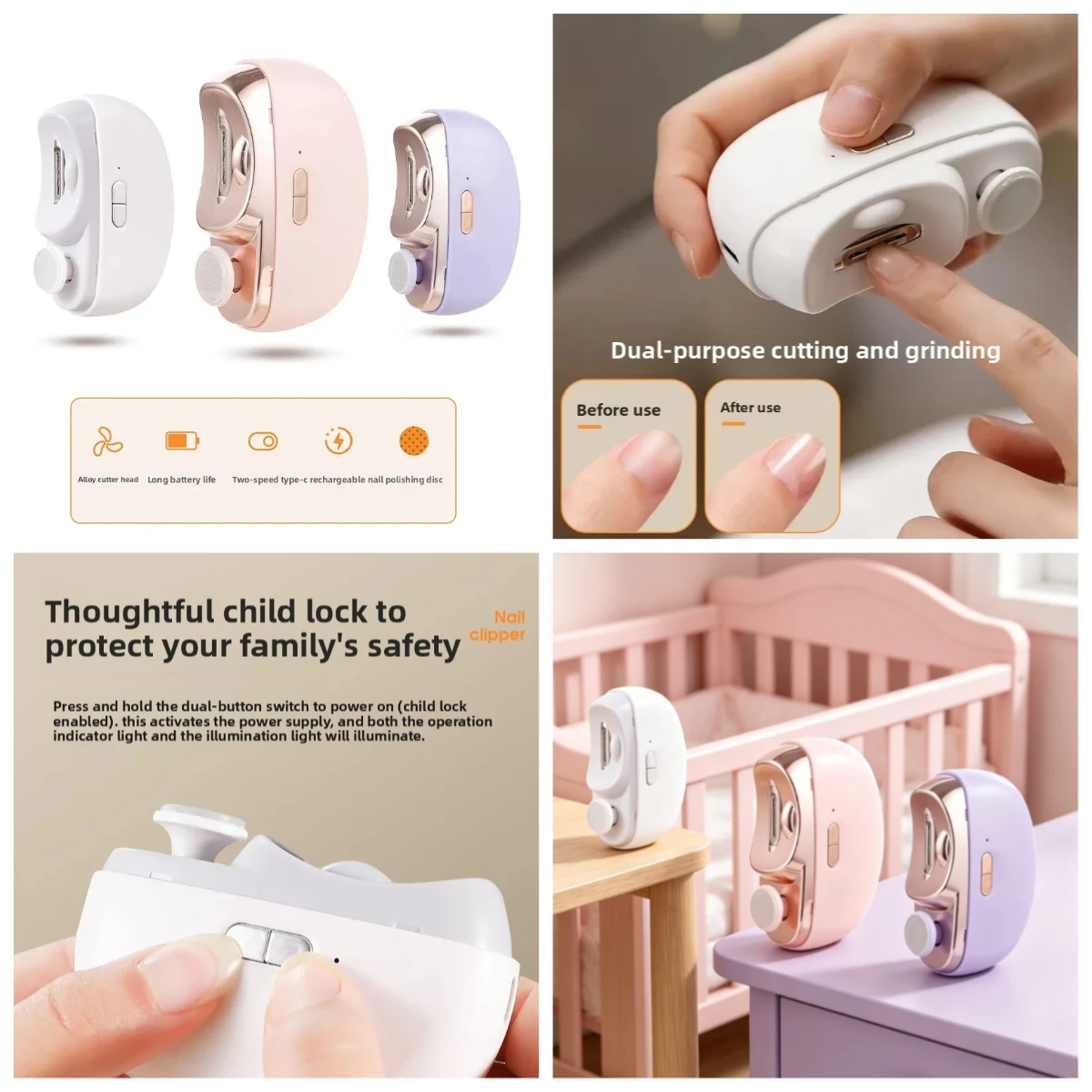 Household electric nail trimmer, protective splash-proof model, suitable for infants and young children
