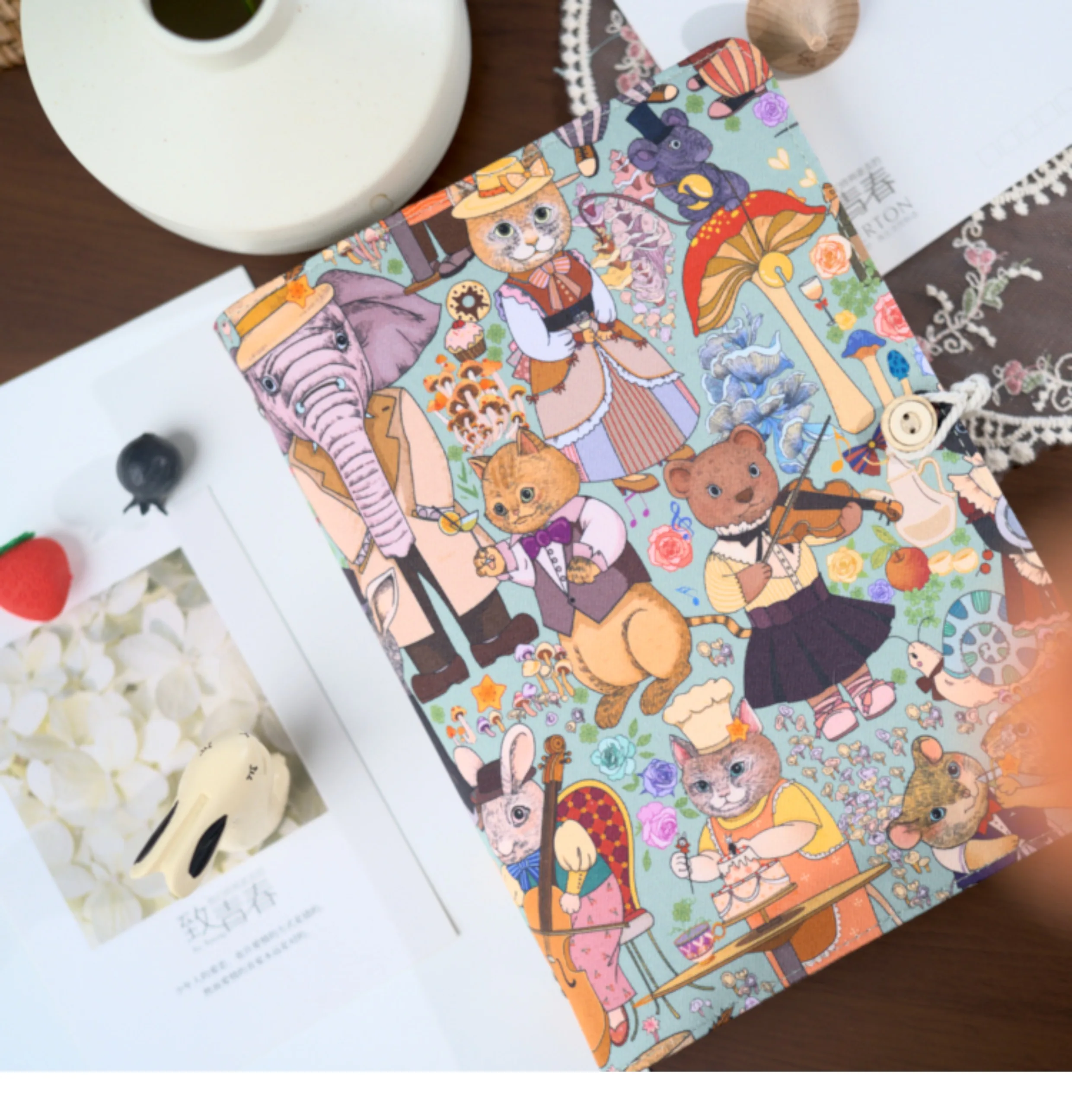 ภาพประกอบพิมพ์ใบหน้าผ้าสัตว์น่ารัก A5 คู่มือสมุดบัญชีมือวรรณกรรม Binder แบบหลวม