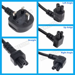 IEC 60320 C5 to UK BS1363 Mains Plug Laptop Power Lead Cable PC Monitor C5 Angle 90 Degree Adapter Extension Cord