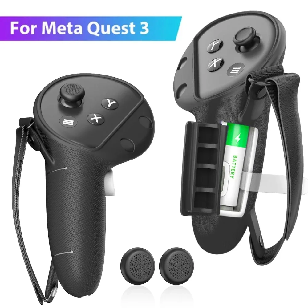 

Силиконовый чехол с ручкой для контроллера Meta Quest 3, защитный чехол с отверстием для аккумуляторного отсека для Quest 3, аксессуары