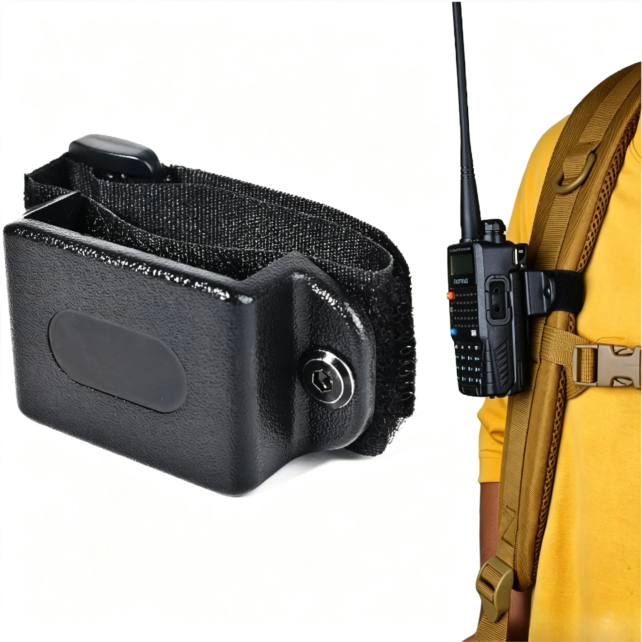 1 Stück Walkie-Talkie-Halterung mit Schnellverschluss, verstellbarem Hakenriemen und Kabelbinder für Rucksack, Funkgerät und Ausrüstung – Detail 1